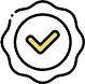 A circular icon featuring a yellow check mark, representing confirmation or success.