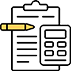 A clipboard featuring a pencil and calculator icon, symbolizing organization and calculation in a professional setting.