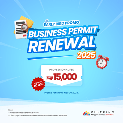 Image depicting a business permit renewal with a banner highlighting an early bird promotion for timely submissions.